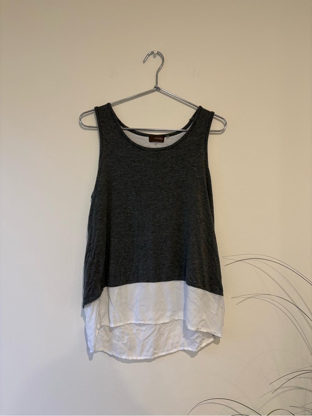 crosby. Charcoal and White Layered Hem Tank